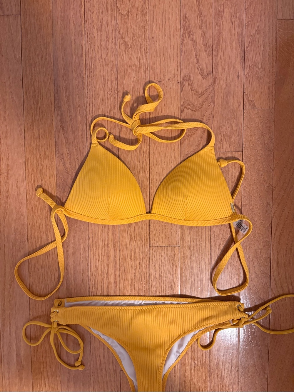 Victoria's Secret Yellow Ribbed String Bikini - Picture 4 of 10
